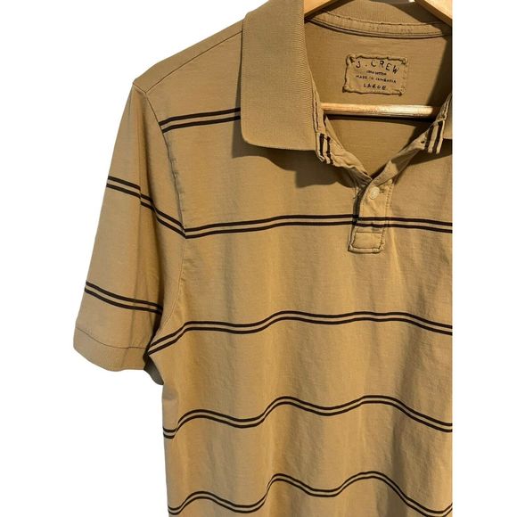 (Sold)J. Crew Polo Shirt Men's Large L Short Sleeve Brown Striped Polo Shirt - Picture 3 of 8